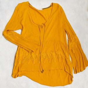 Altar'd State Mustard Yellow Top Size Small with Bell Sleeves